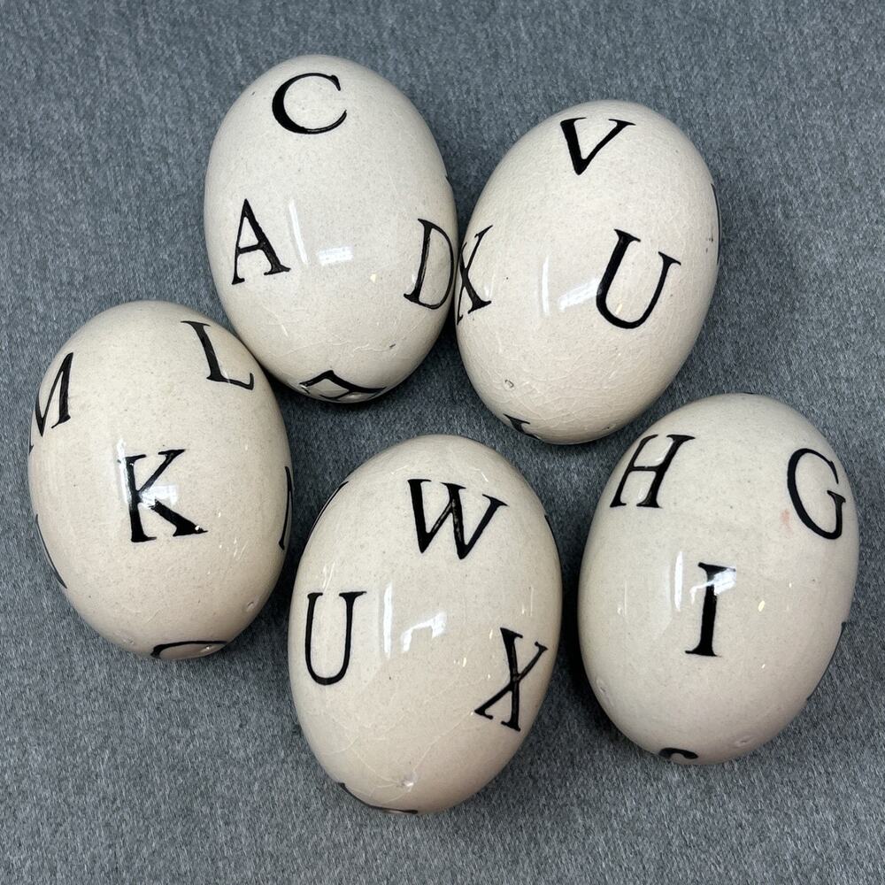 5pc Vintage Ceramic Alphabet Eggs Typewriter Monogram Letter Holiday Decor 2.5"